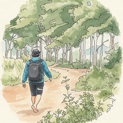 Illustration of a walker on a woodland path